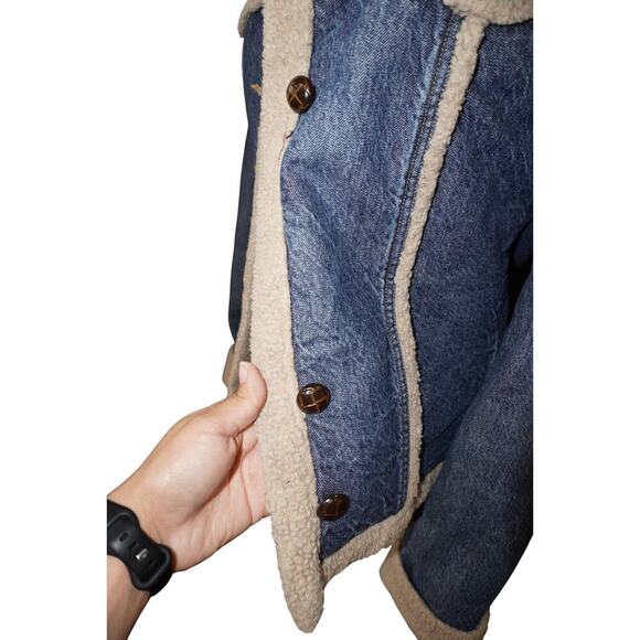 Vintage Anchor Blue Sherpa Lined Denim Jacket Women’s Size L (Missing Buttons) - Picture 5 of 10